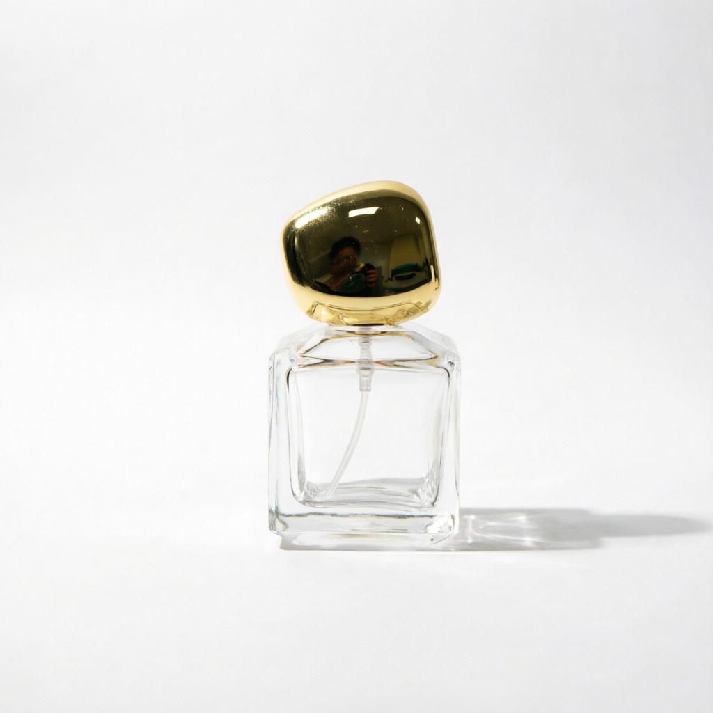 Square Glass parfüm şişesi with Black Gold Pebble Cap 50ml