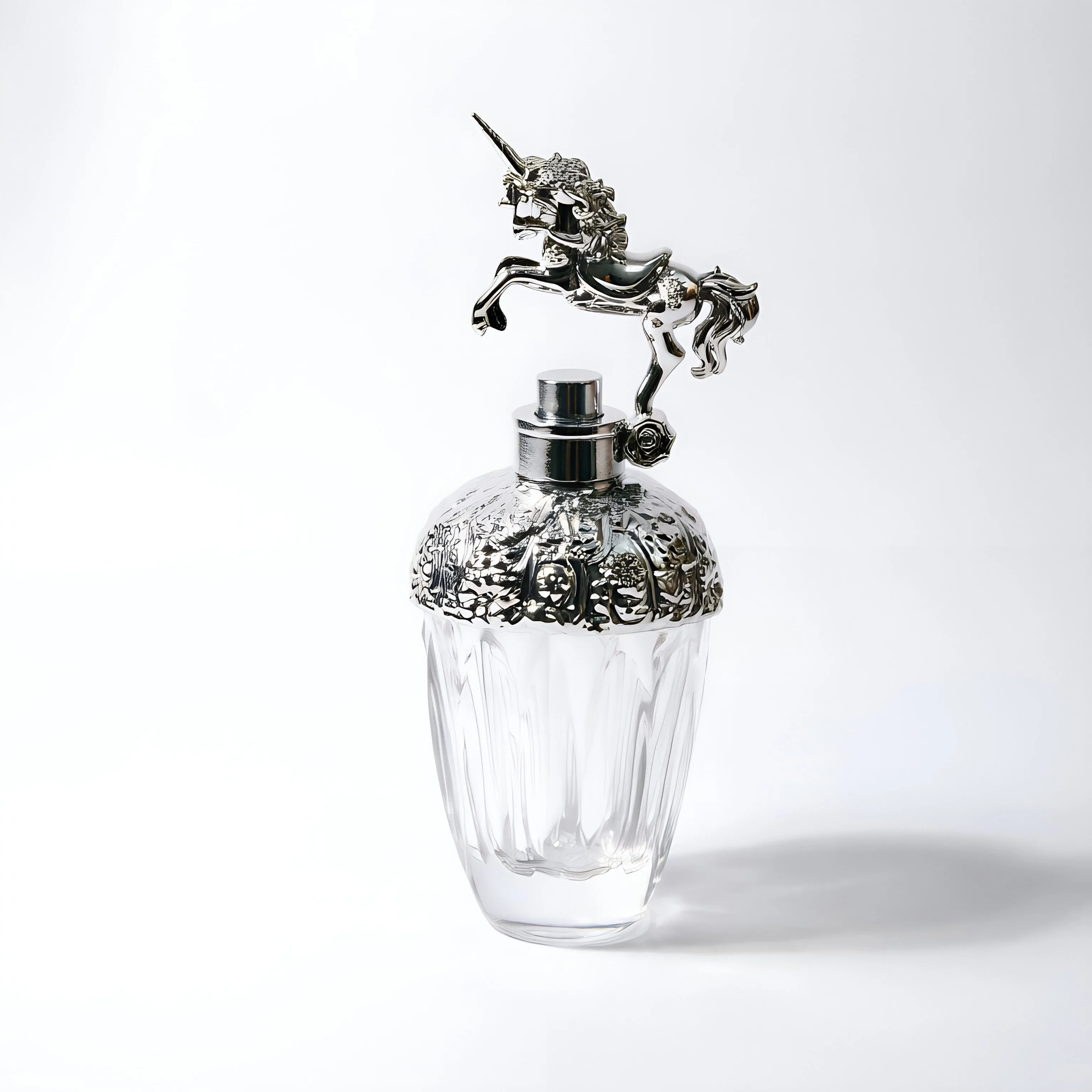 Embossed Glass Perfume Bottle with Unicorn Cap 100ml