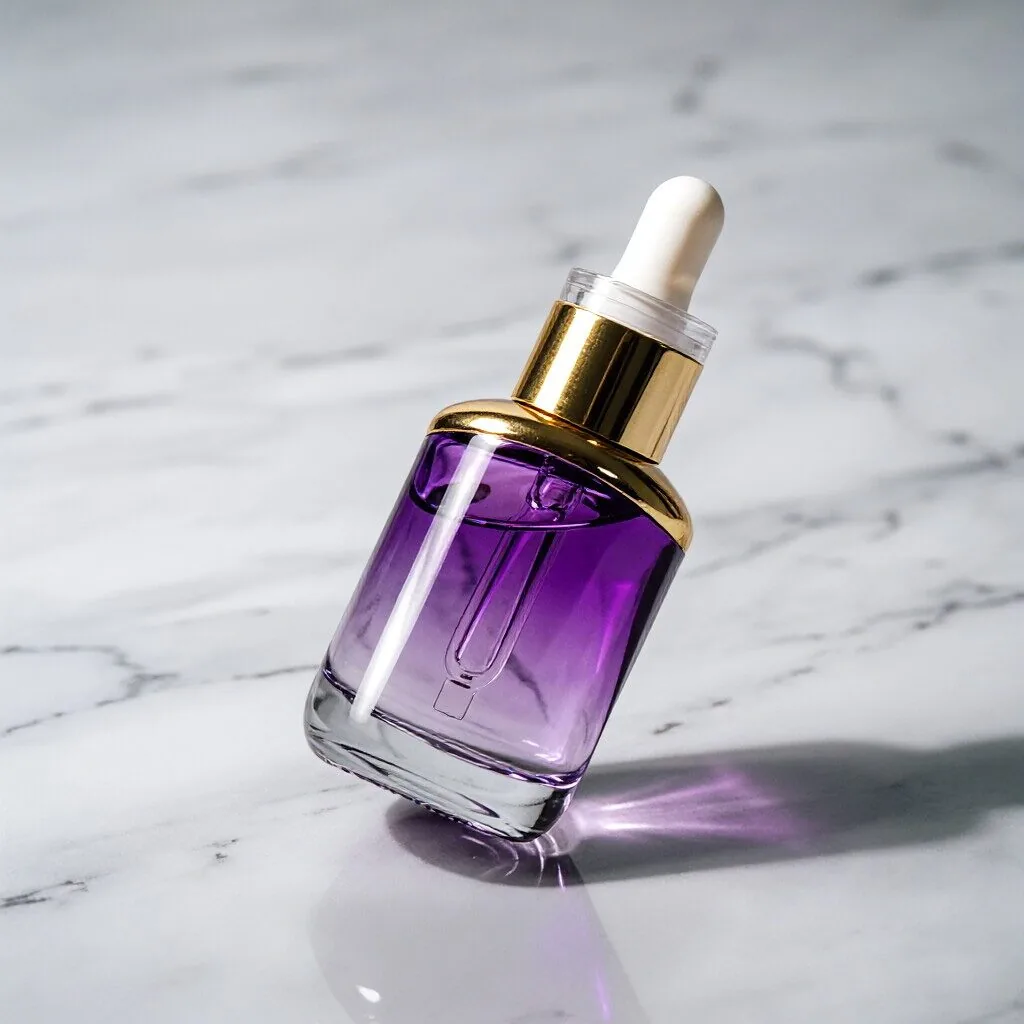 Purple Gradient Glass Serum Dropper Bottle with Gold Pipette