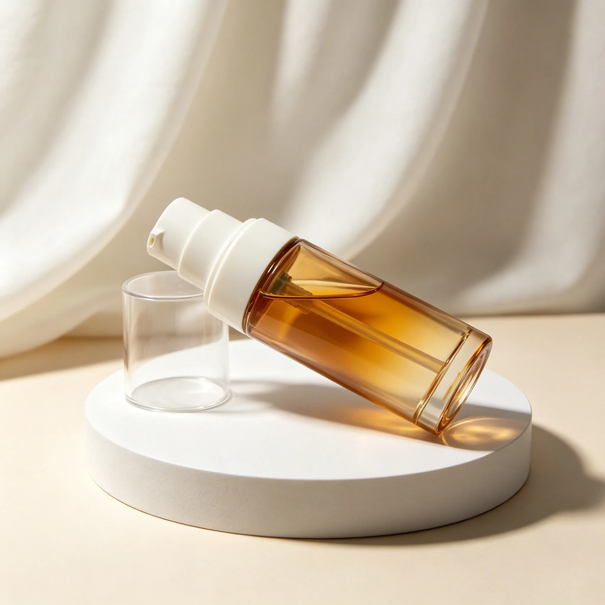 호박색 Glass Serum Pump Bottle 30ml