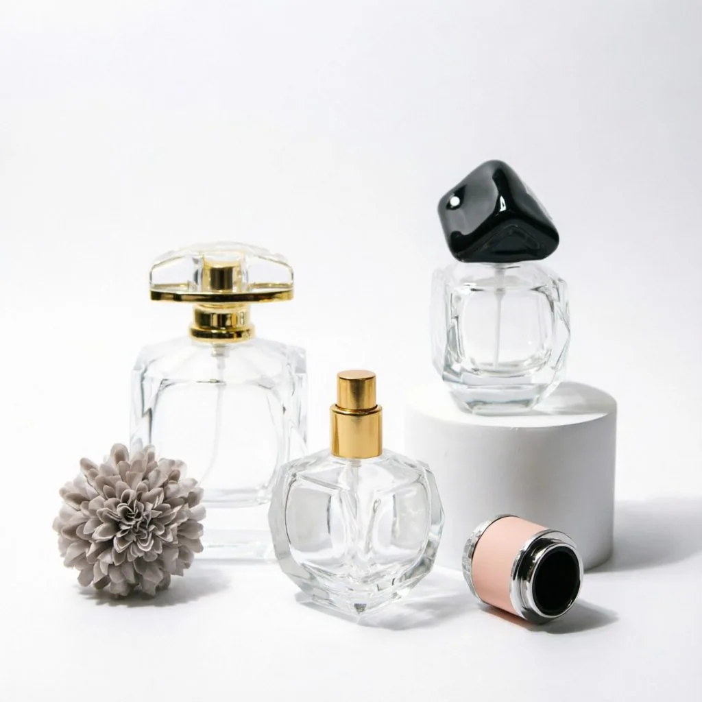 Octagonal Glass Perfume Bottle with Gold Cap 50ml