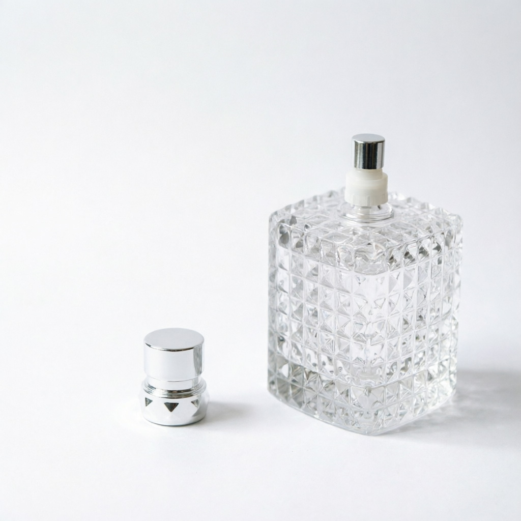 Diamond Cut Square Glass Perfume Bottle with Silver Cap 50ml 100ml