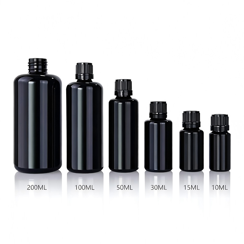 NS-B001 10ml 15ml 30ml Small Black Boston Round GlassBottle With Dropper Cap