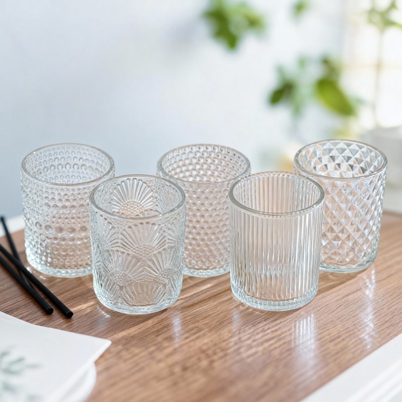 NS-L006 Embossed glass candle diffuser cup