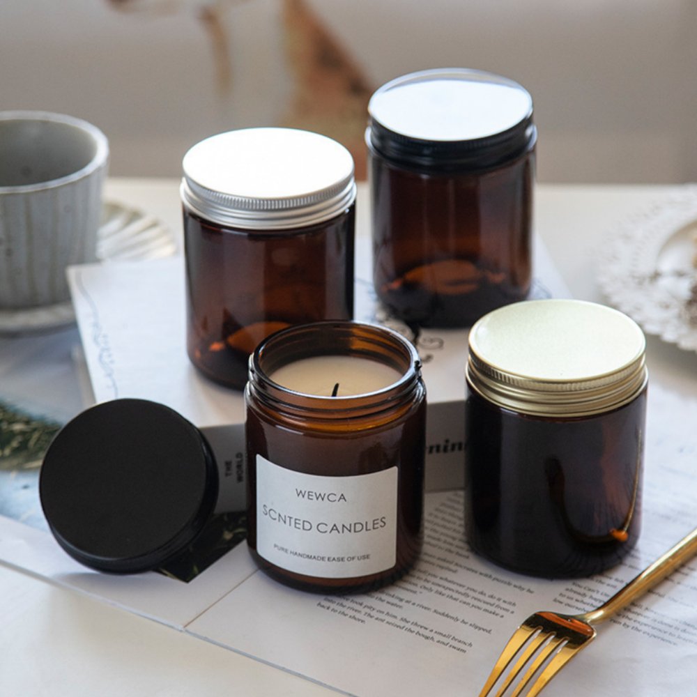 NS-L010 Brown 10oz Premium Glass Candle Jar