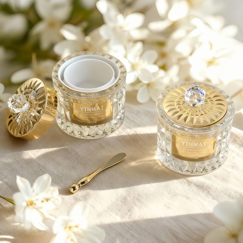 NS-M004 Luxurious crystal-textured glass face cream bottle packaging, 50-gram capacity, empty bottle