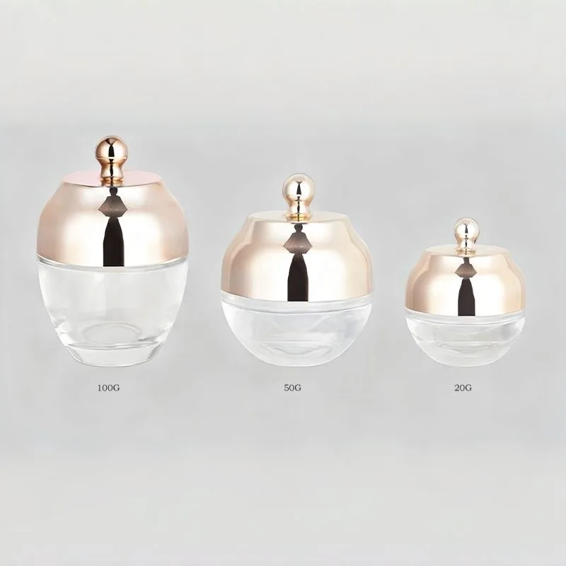 Luxuriöses 20g, 50g, 100g Gesichtscremetiegel für die Augen, Glastiegel mit goldenem Verschluss