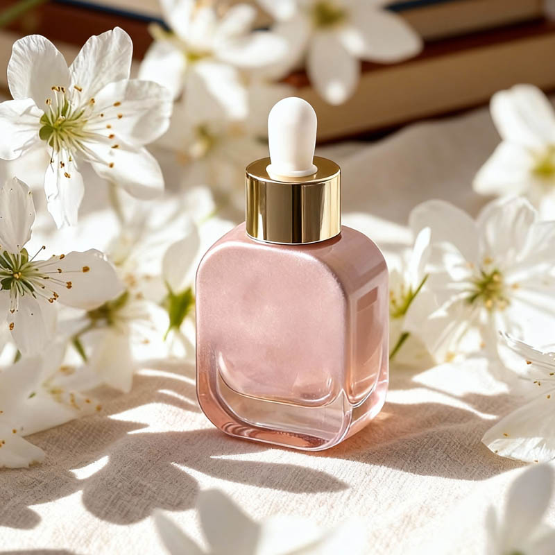 NS-D0012 Stock Wholesale 30ml Rounded Flat Square Essential Oil Bottle Clear Empty Dropper Bottle