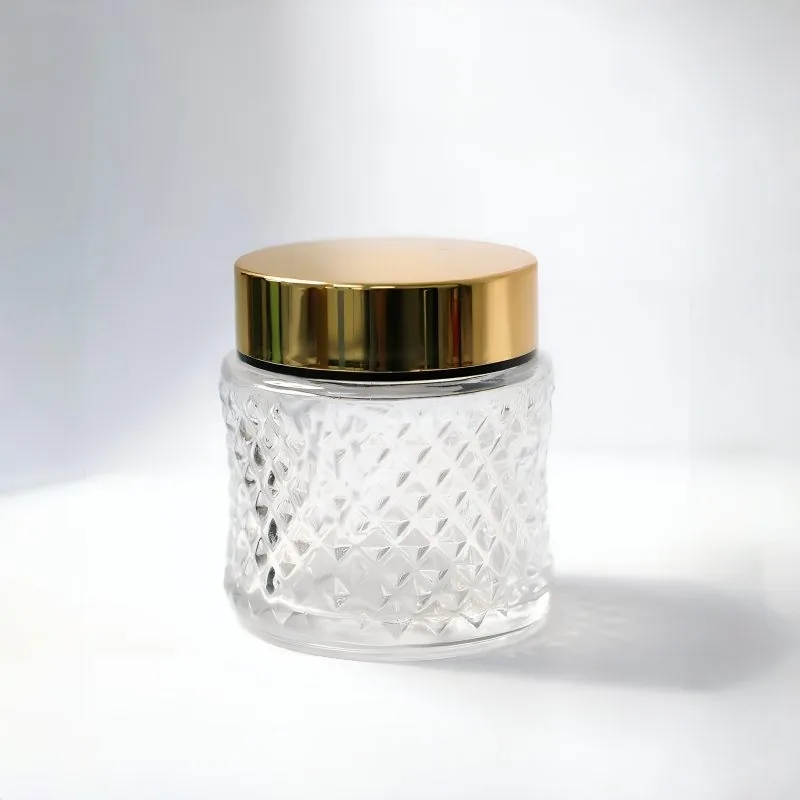 Luxury Frosted Glass Cream Jar with Gold Lid