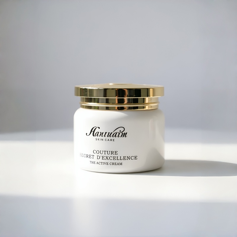 White Glass Cream Jar with Gold Lid