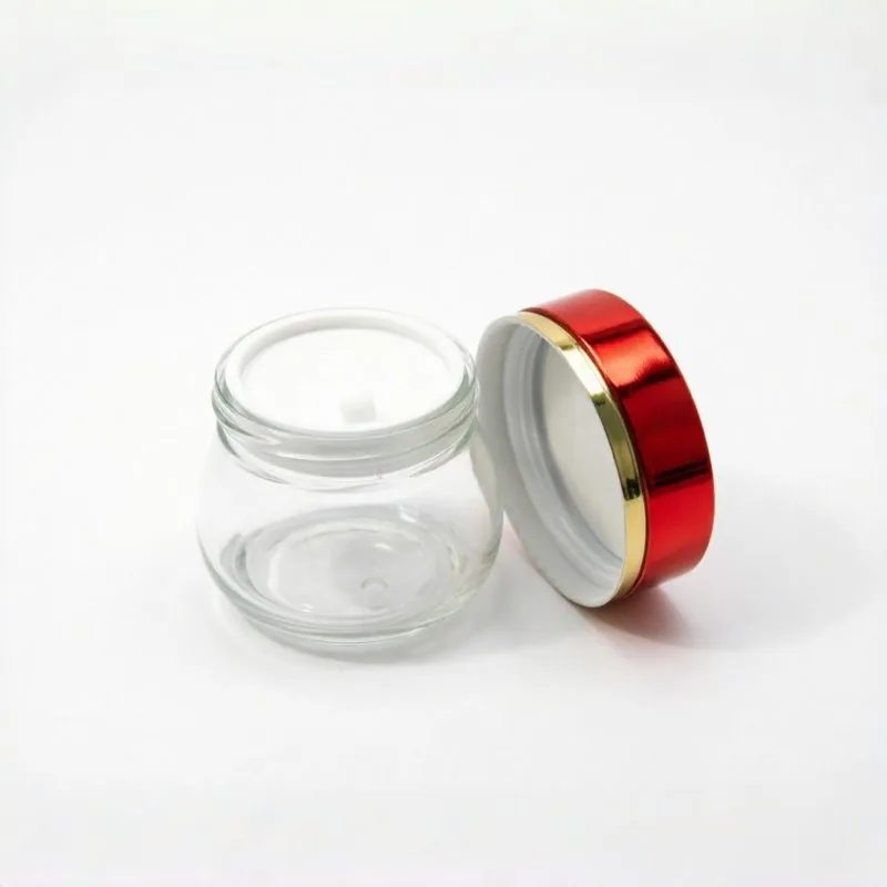 Clear Glass Cream Jar with Metallic Red Lid