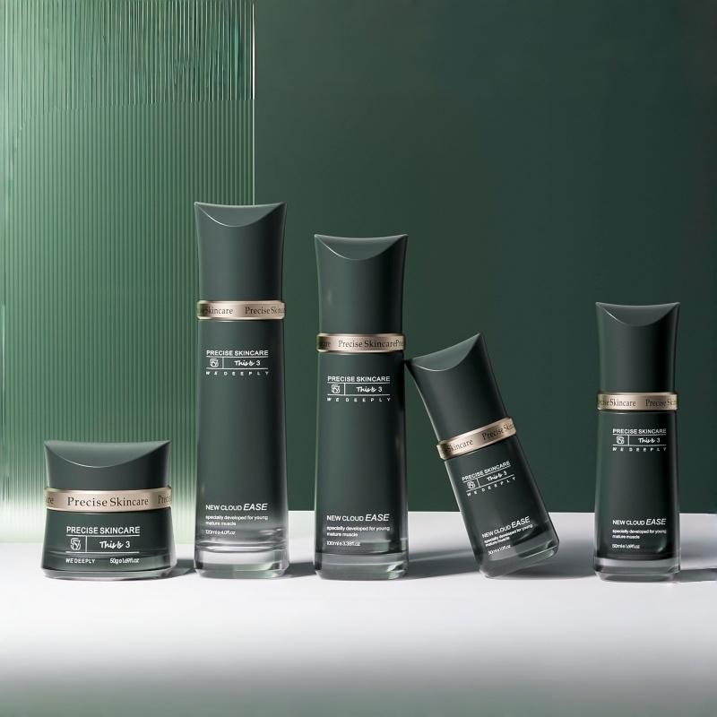 Frosted Green Square Glass Skincare Bottle Set