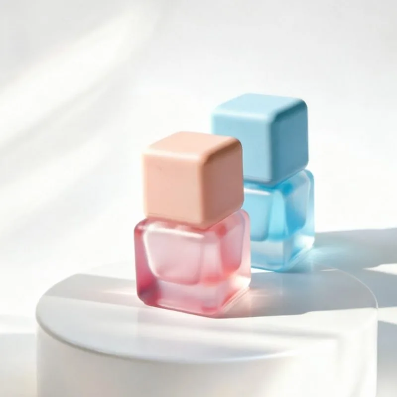 30ml Frosted Pink Square Glass Foundation Bottle with Matte Pink Cap