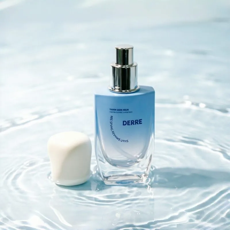 50ml Blue Gradient Square Glass Foundation Bottle with Cream Twist Cap