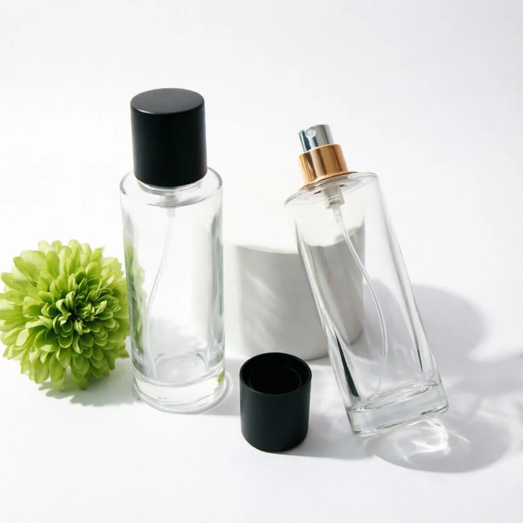 Tall Rectangular Glass Perfume Bottle with Black Spray Cap 50ml