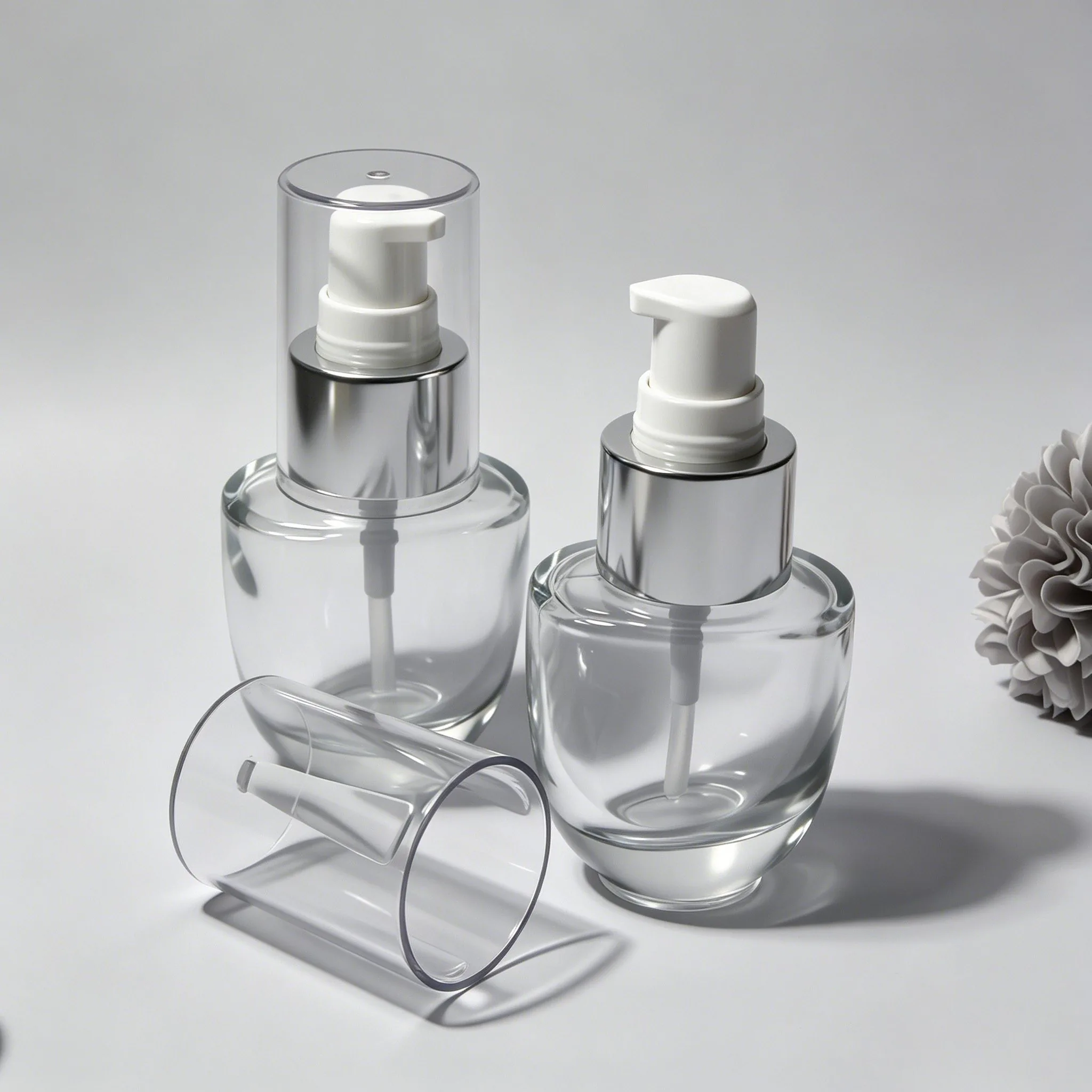 투명 Oval Glass Serum Pump Bottle 30ml