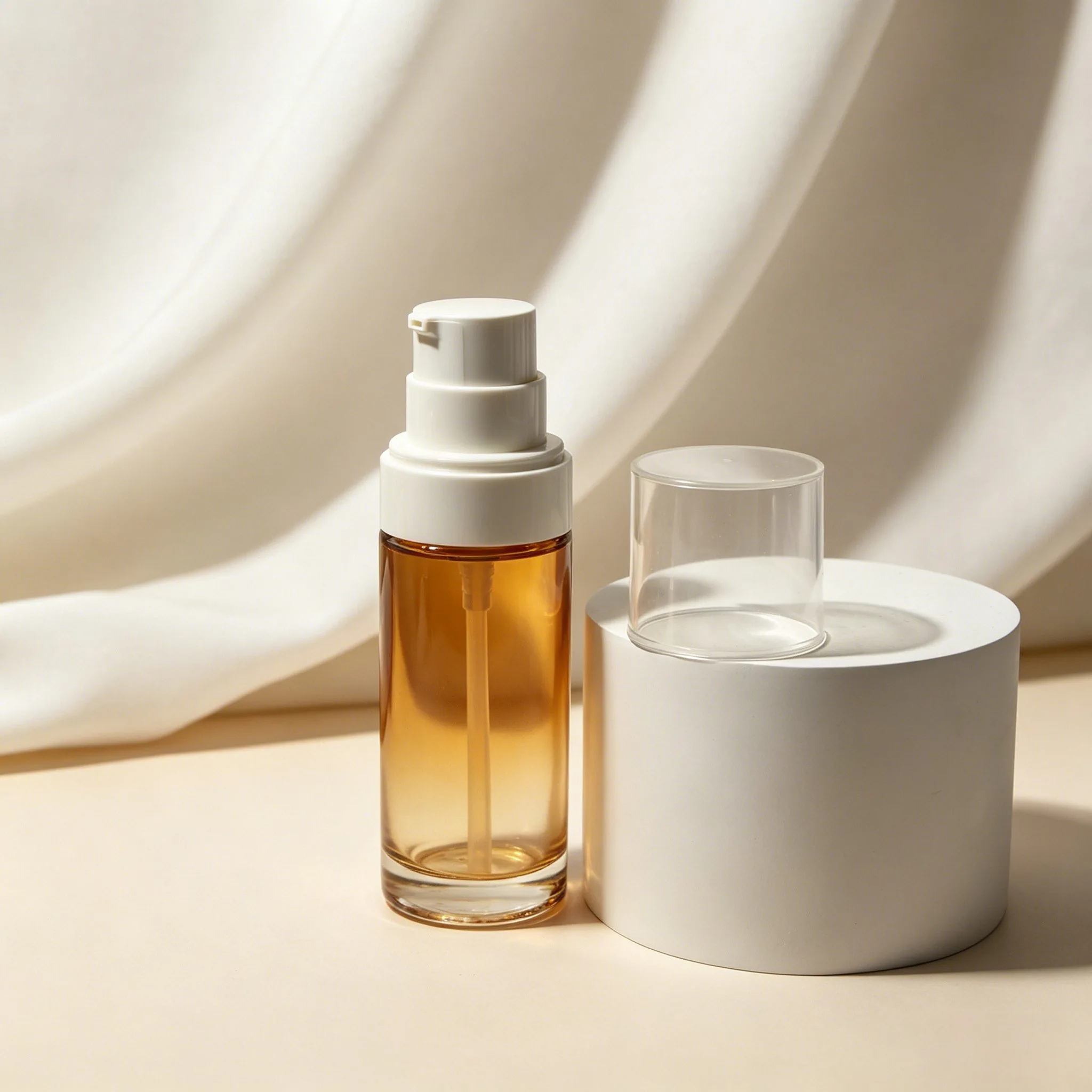 호박색 Glass Serum Pump Bottle 30ml
