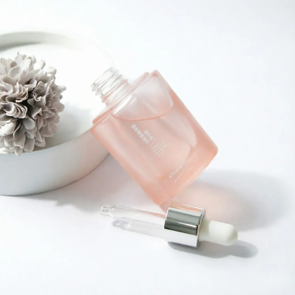 Pink Ribbed Glass Essential Oil Bottle with Silver Dropper