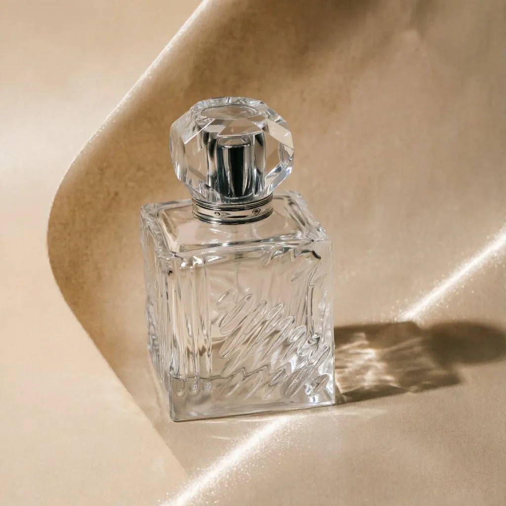mbossed Square Glass Perfume Bottle with Crystal Cap 100ml