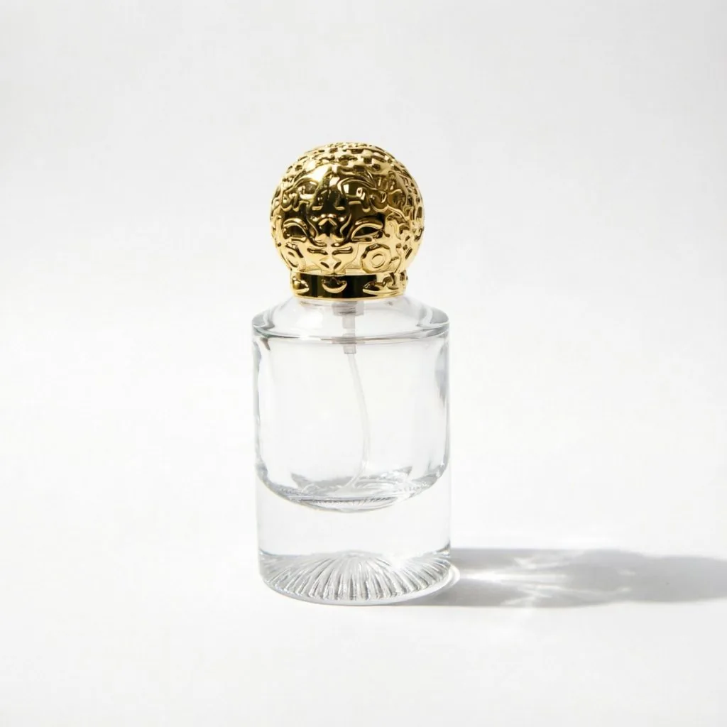 Embossed Square Glass Parfümflasche mit Gold Ball Cap 50ml