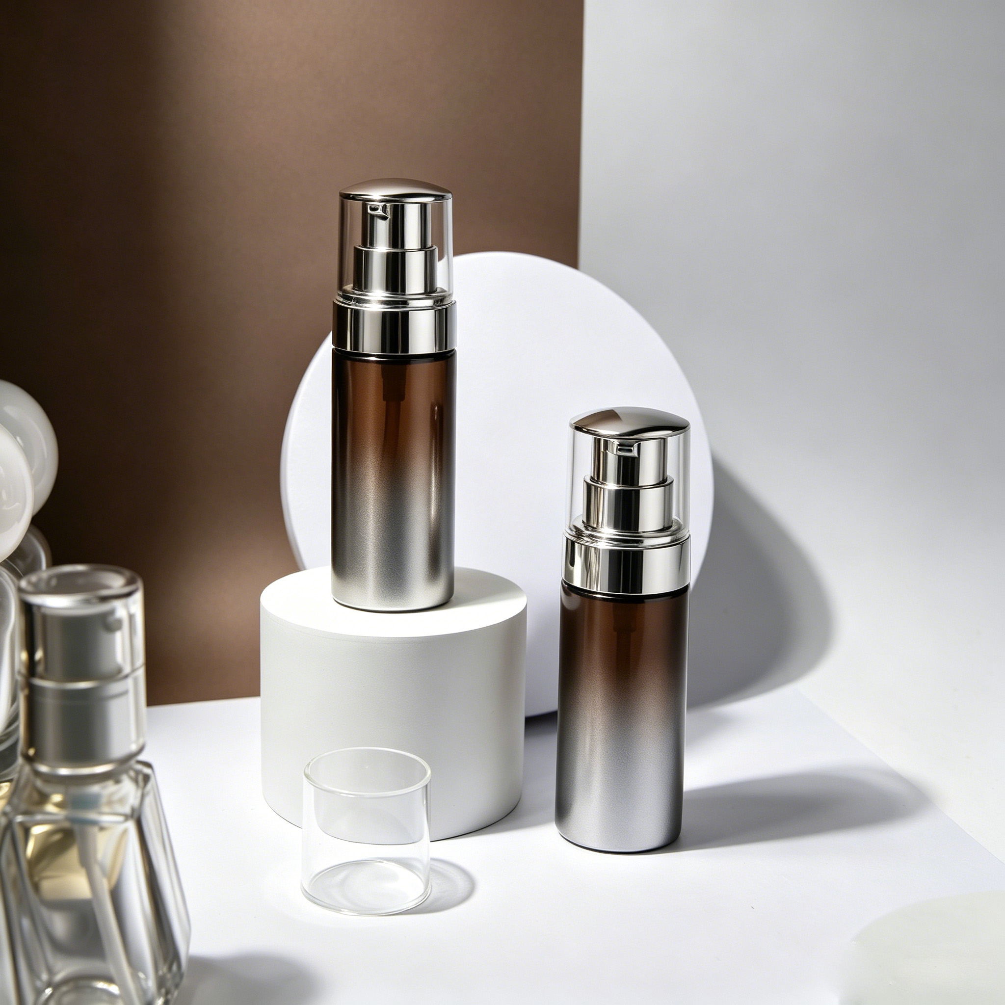 Brown Gradient Glass Serum Pump Bottle 30ml