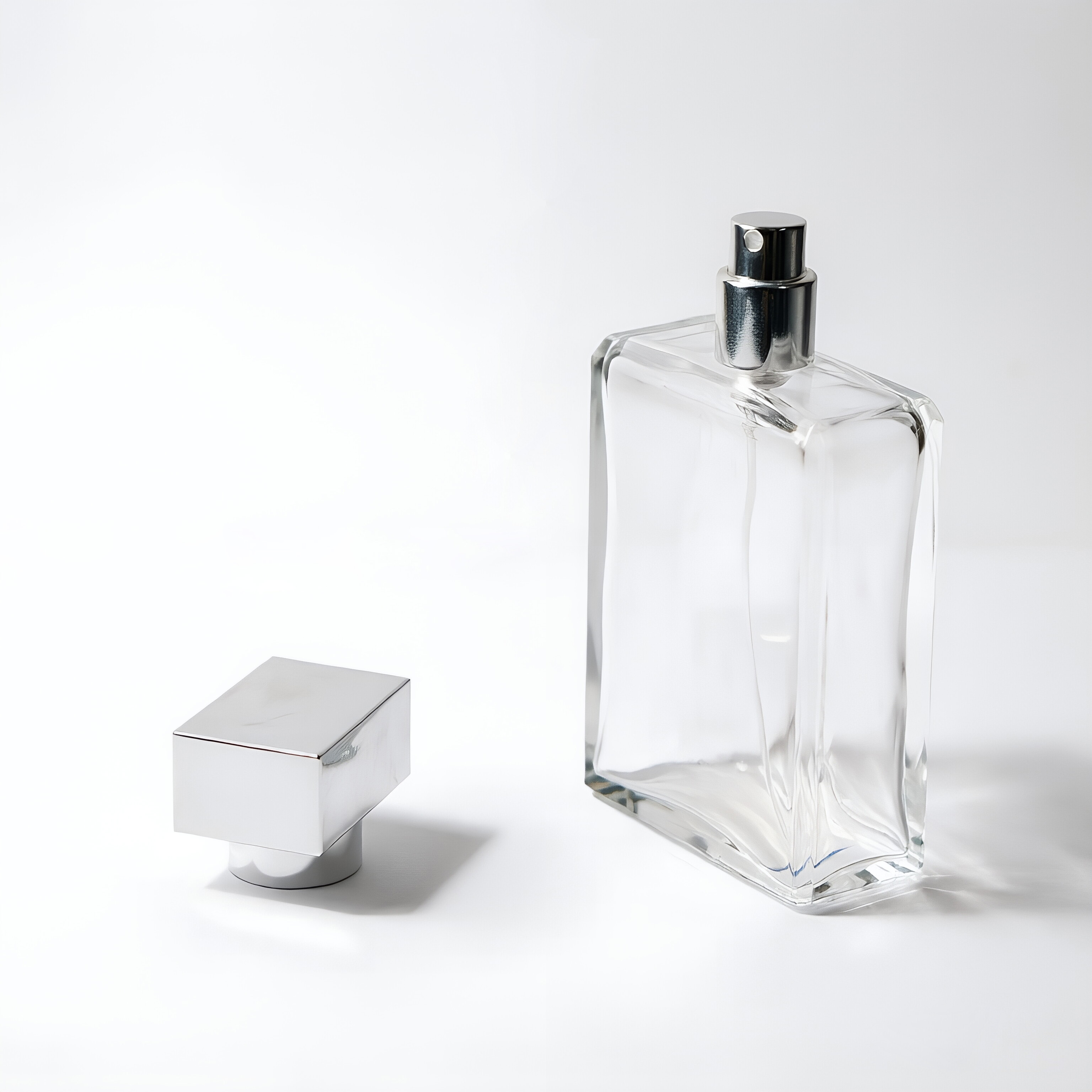 lear Square Glass Perfume Bottle with Silver Cap 100ml
