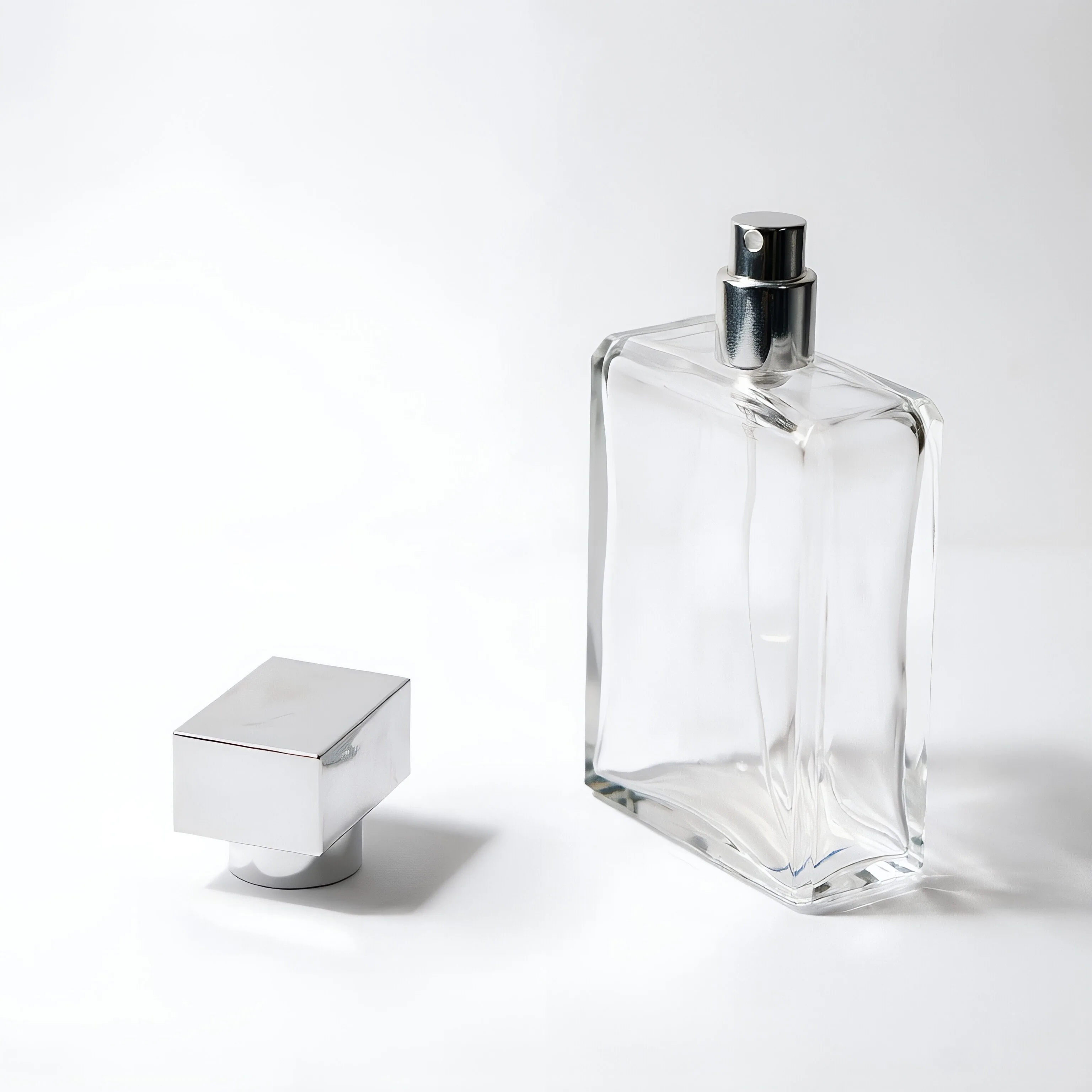 lear Square Glass Perfume Bottle with Silver Cap 100ml