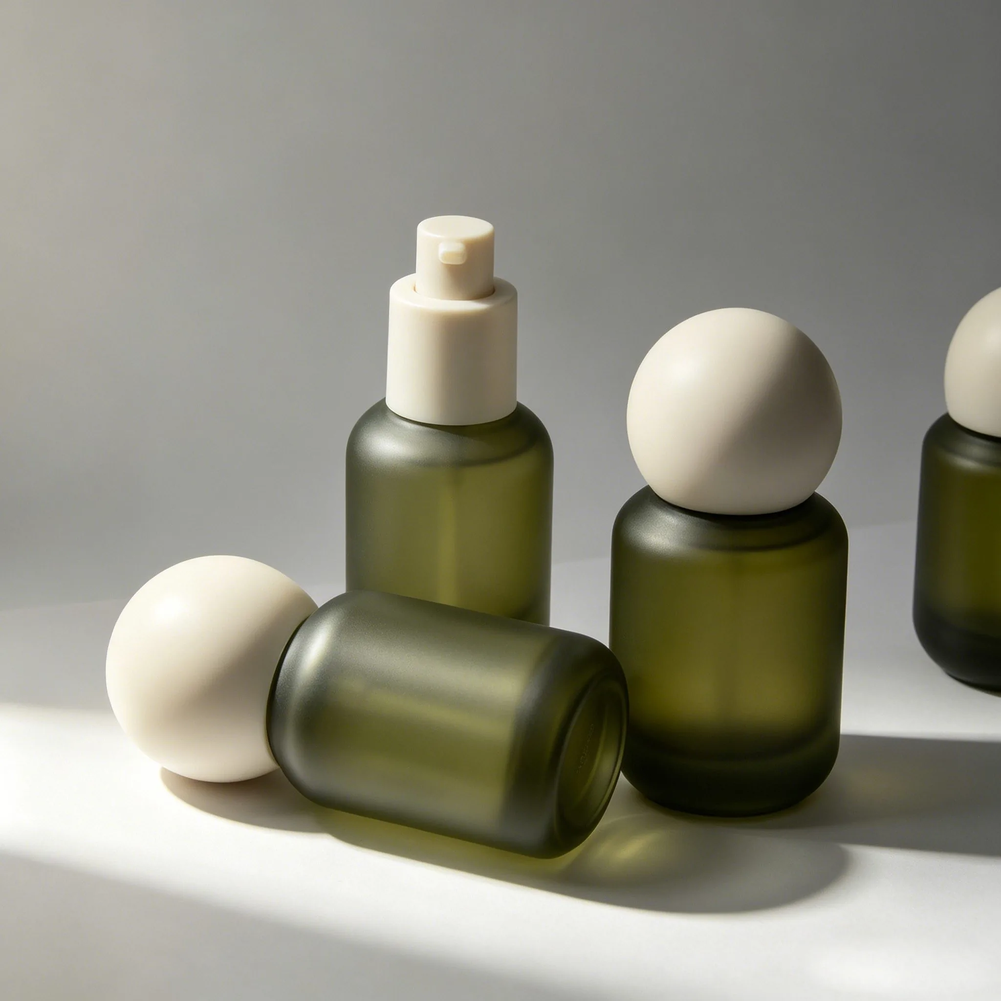 Matte Olive Green Glass Serum Pump Bottle 30ml