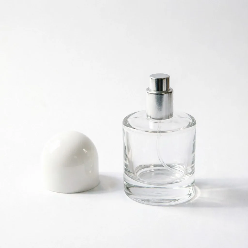 Clear Round Glass Perfume Bottle with Black & White Ball Cap 30ml 50ml