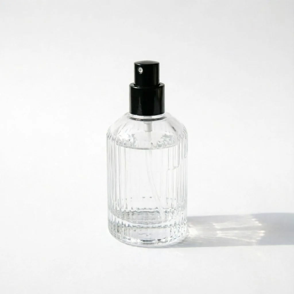 Ribbed Round Glass Perfume Bottle with Black Spray Pump 50ml