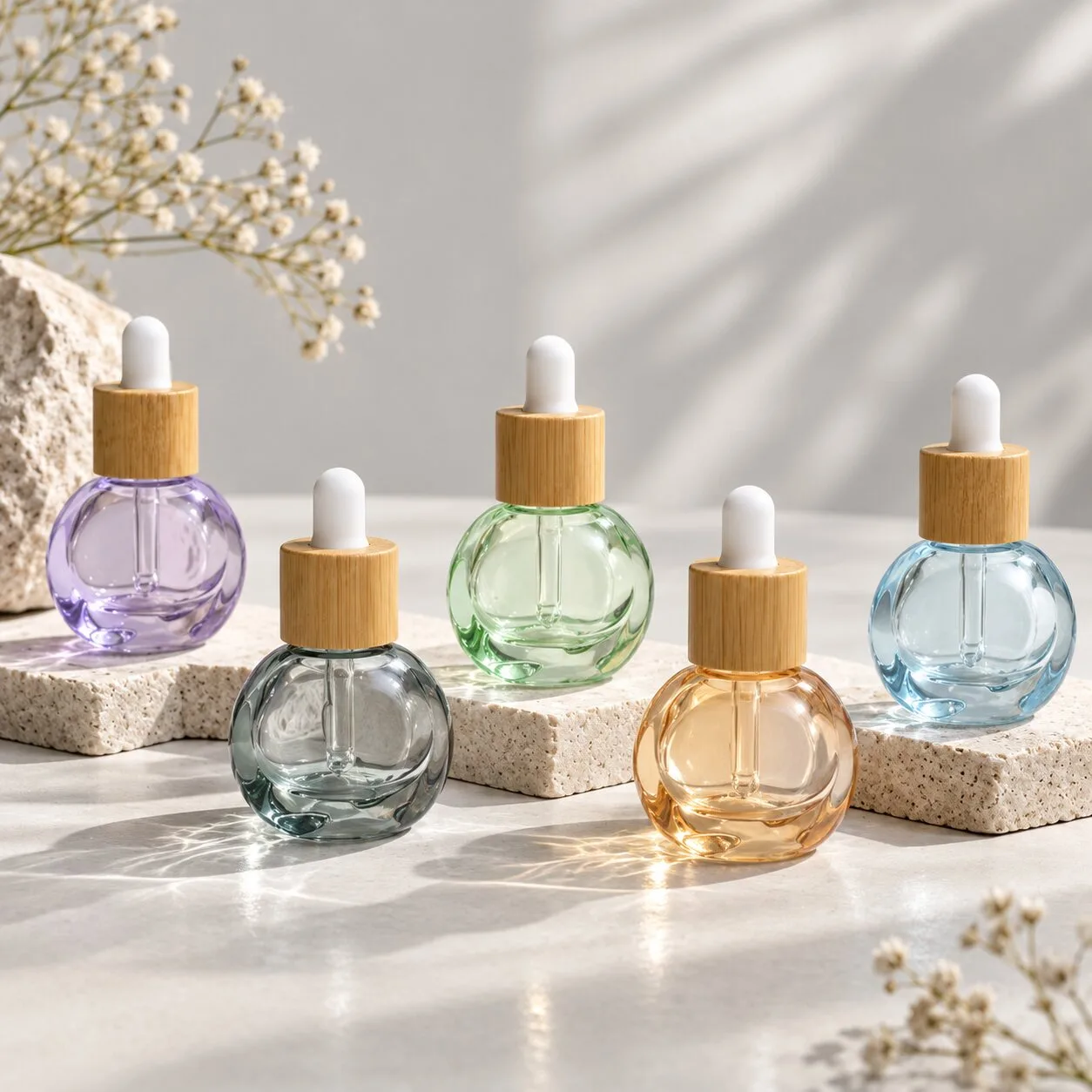 Cylindrical Bamboo & Wood-Style Cosmetic Bottle Closure