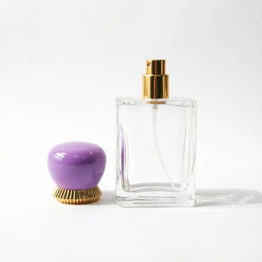 Classic Square Glass Perfume Bottle with Purple Oval Gold Cap 50ml