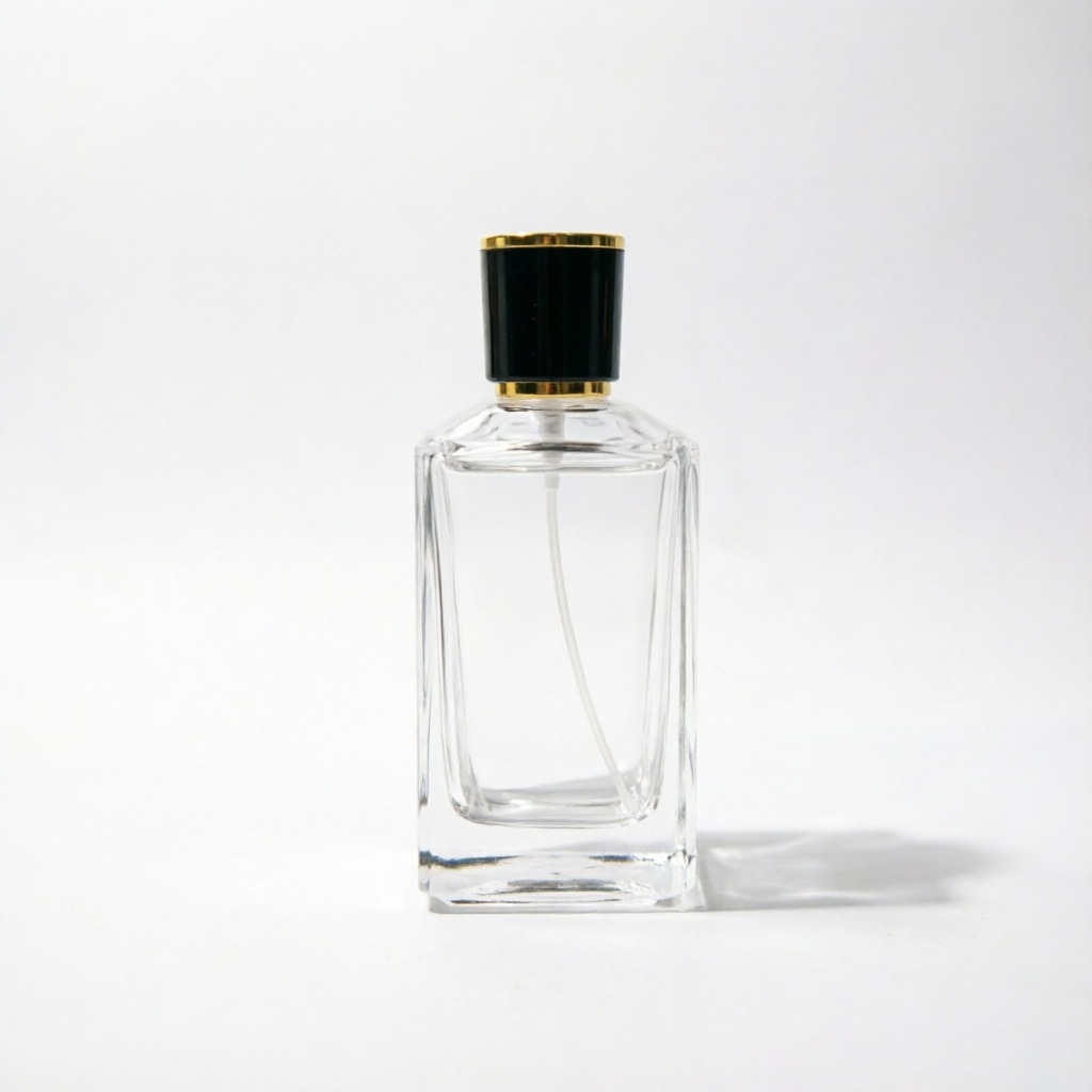 Classic Square Glass Perfume Bottle with Black Gold Cap 30ml 50ml 100ml