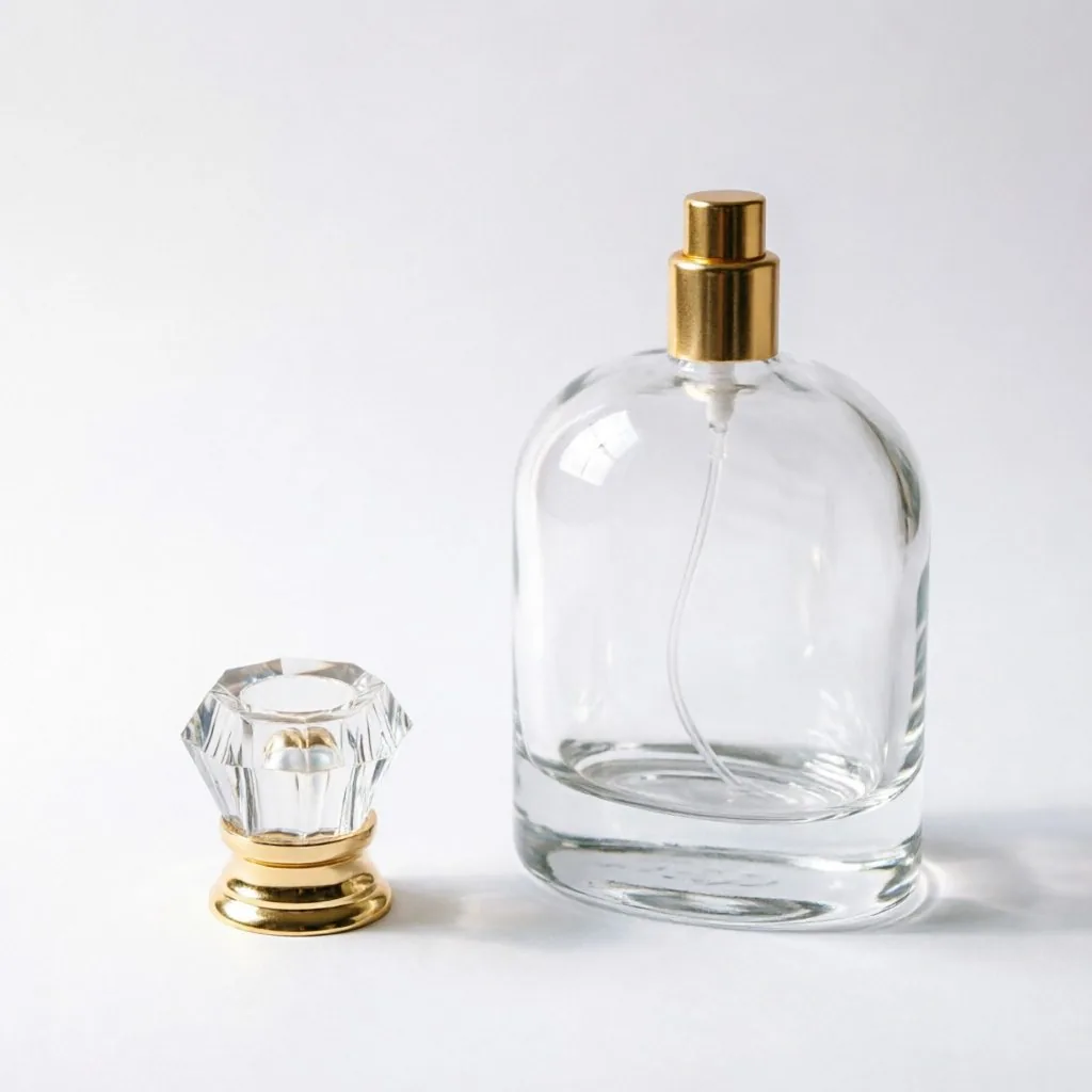 Oval Clear Glass Perfume Bottle with Gold Spray Pump 100ml