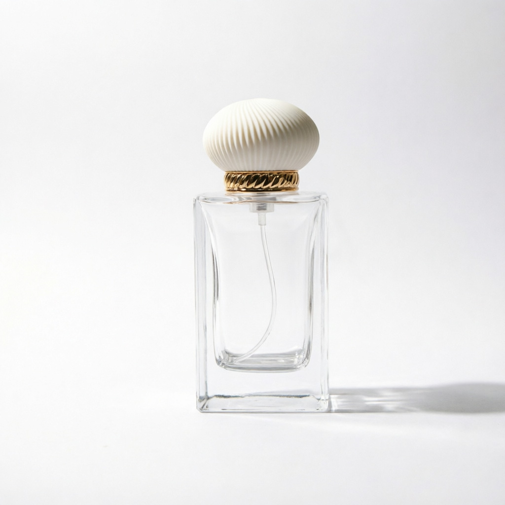 Square Glass Perfume Bottle with Wooden Cap or Shell Cap 50ml