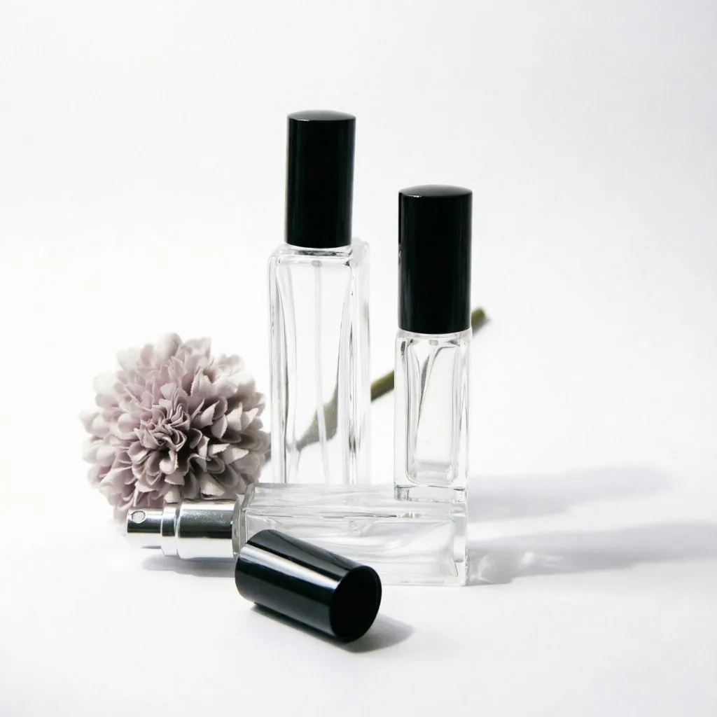 Mini Square Glass Perfume Bottle Collection with Black & Silver Caps