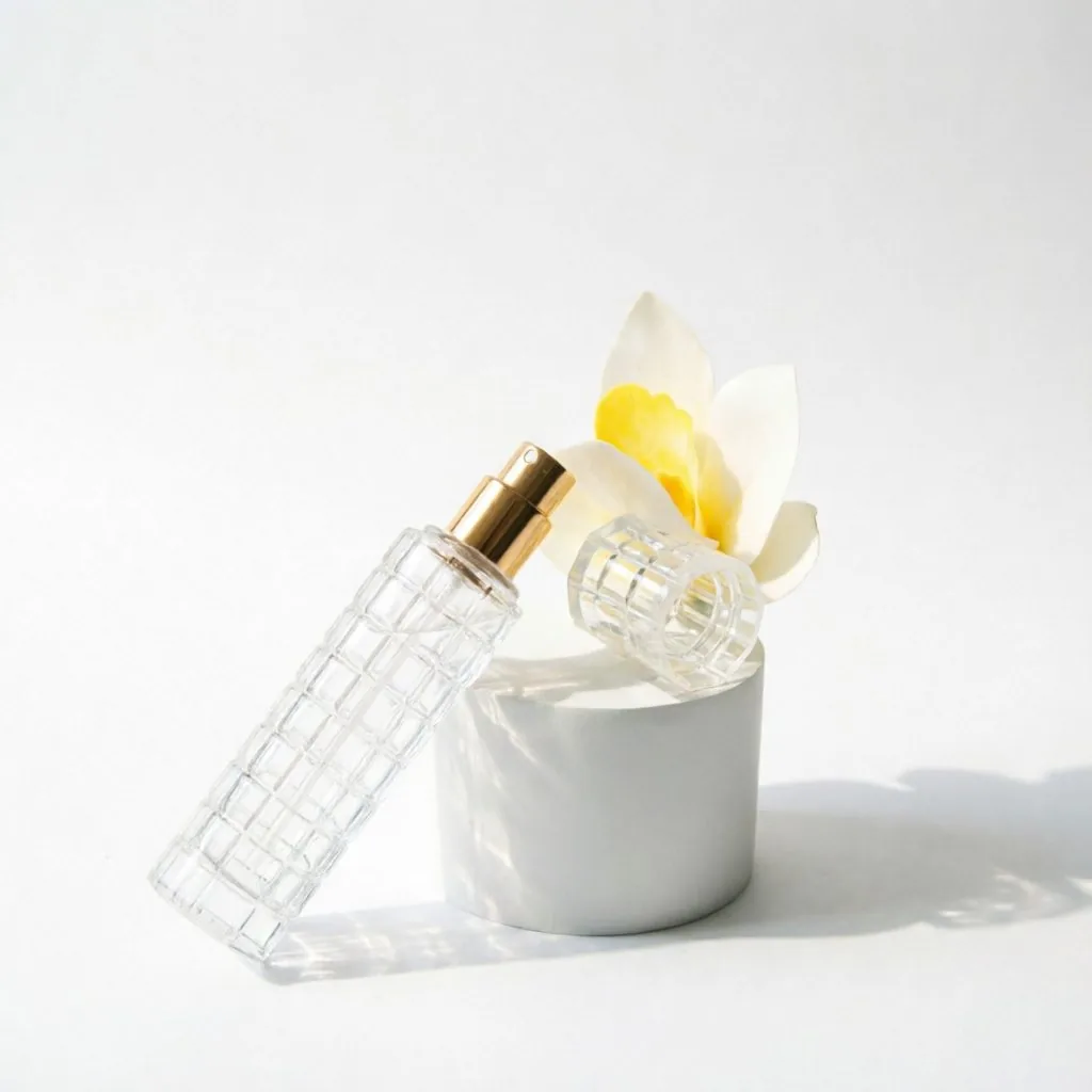 Vertical Ribbed Glass Perfume Bottle with Gold Cap 50ml