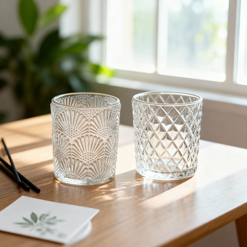 NS-L006 Embossed glass candle diffuser cup