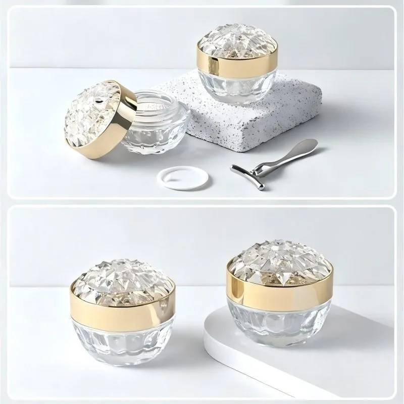 Siebdruck 50 ml leerer Glas-Cremebehälter mit Diamantdeckel, Luxus-Kosmetikdose