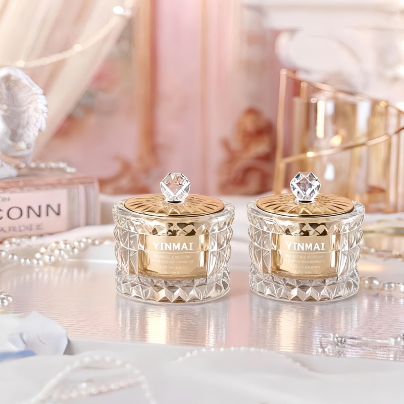 NS-M004 Luxurious crystal-textured glass face cream bottle packaging, 50-gram capacity, empty bottle