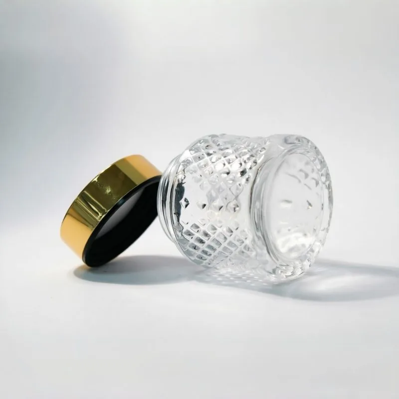 Luxury Frosted Glass Cream Jar with Gold Lid