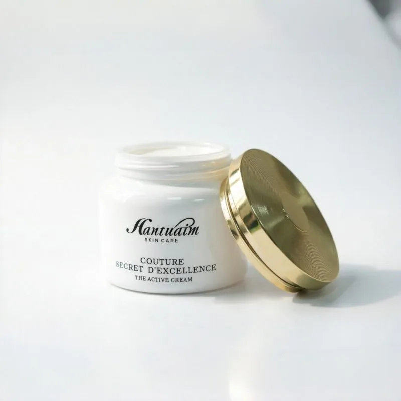 White Glass Cream Jar with Gold Lid