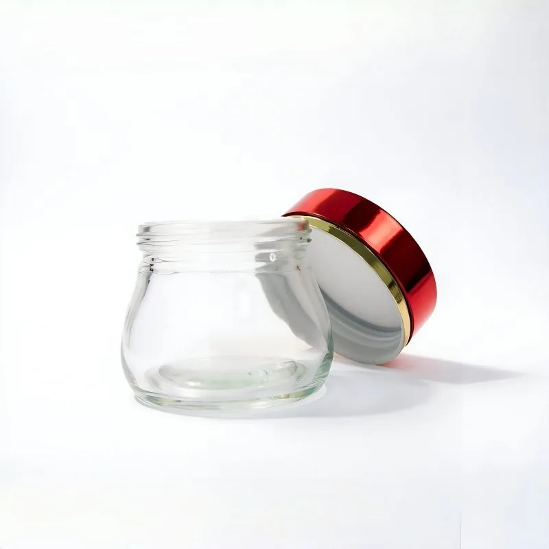 Clear Glass Cream Jar with Metallic Red Lid