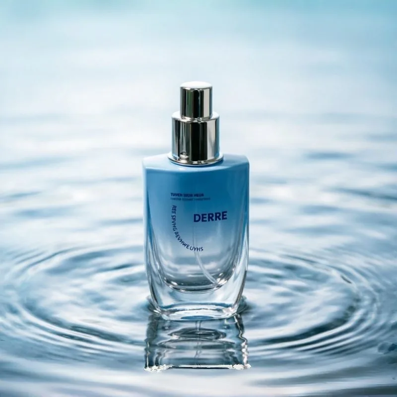 50ml Blue Gradient Square Glass Foundation Bottle with Cream Twist Cap