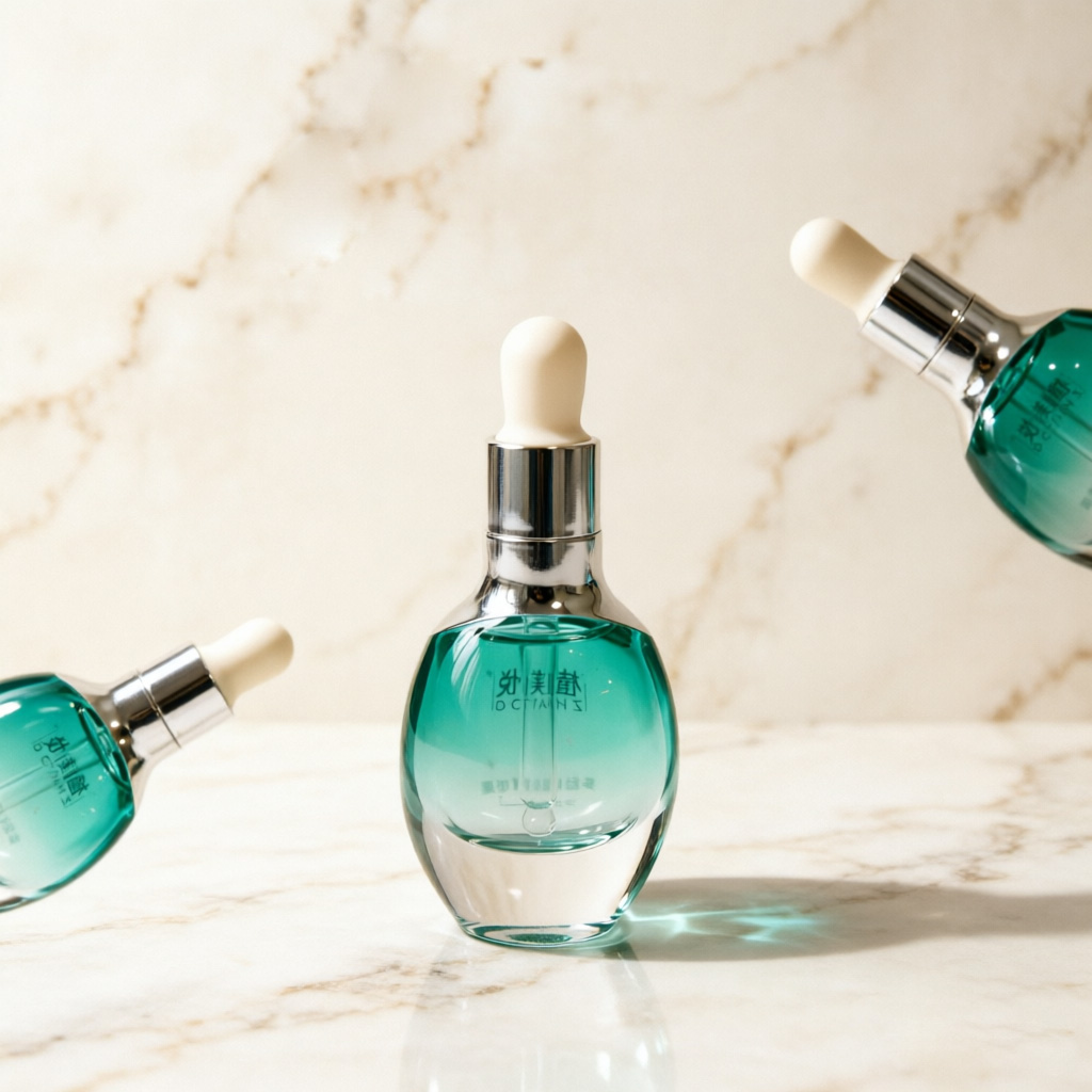 Aqua Blue Glass Serum Dropper Bottle