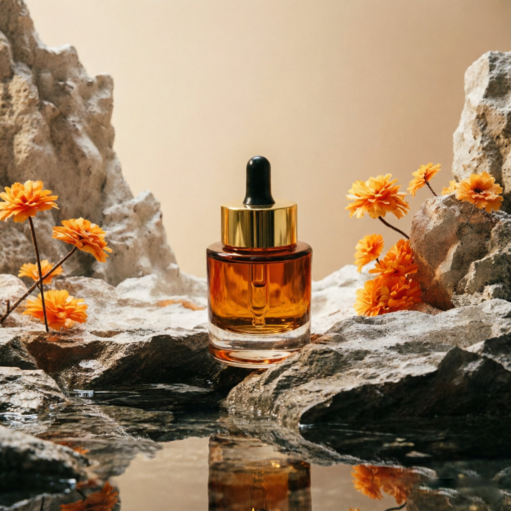 Amber стеклянный флакон-капельница with Gold Cap