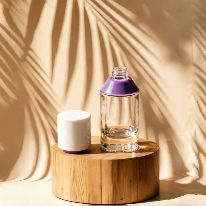 Purple Bottleneck 투명 Glass Cosmetic Bottle 포함 Artistic Cap 15ml 30ml