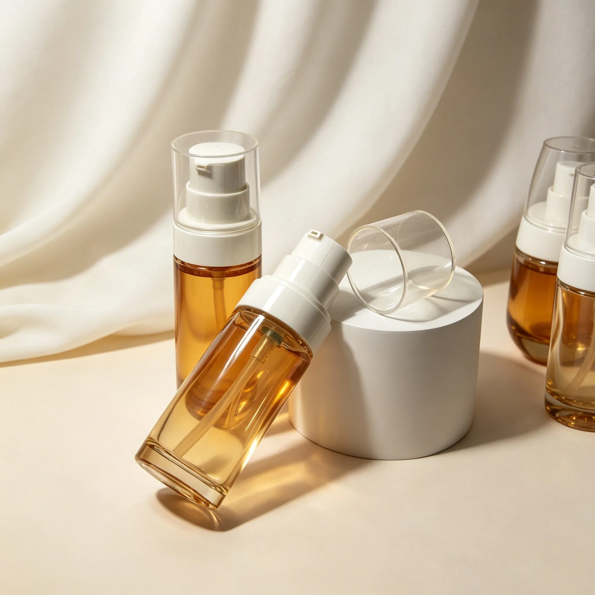 호박색 Glass Serum Pump Bottle 30ml