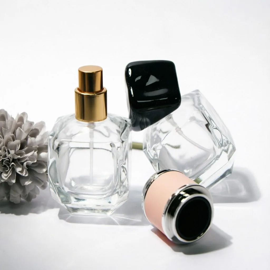 Octagonal Glass Perfume Bottle with Gold Cap 50ml