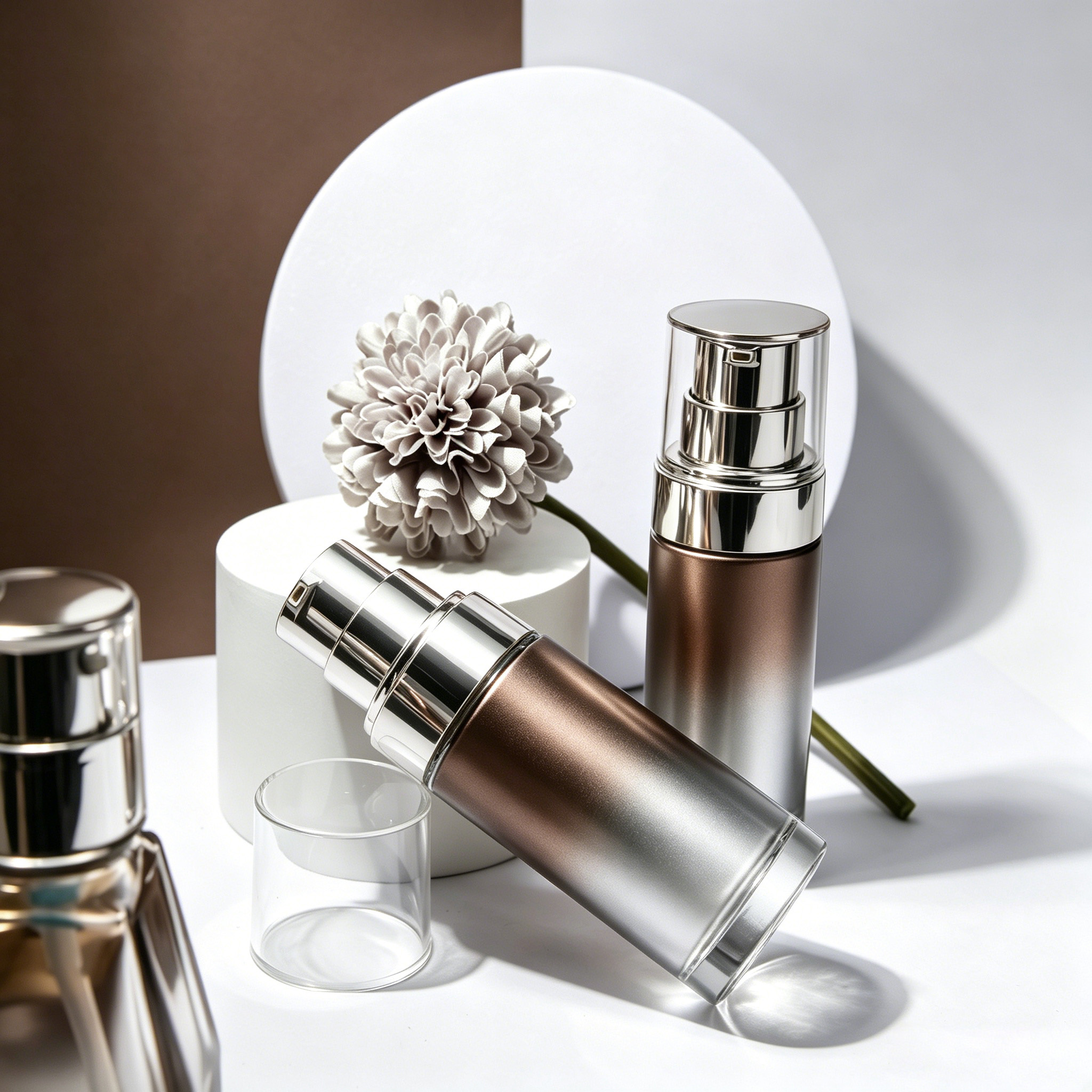 Brown Gradient Glass Serum Pump Bottle 30ml
